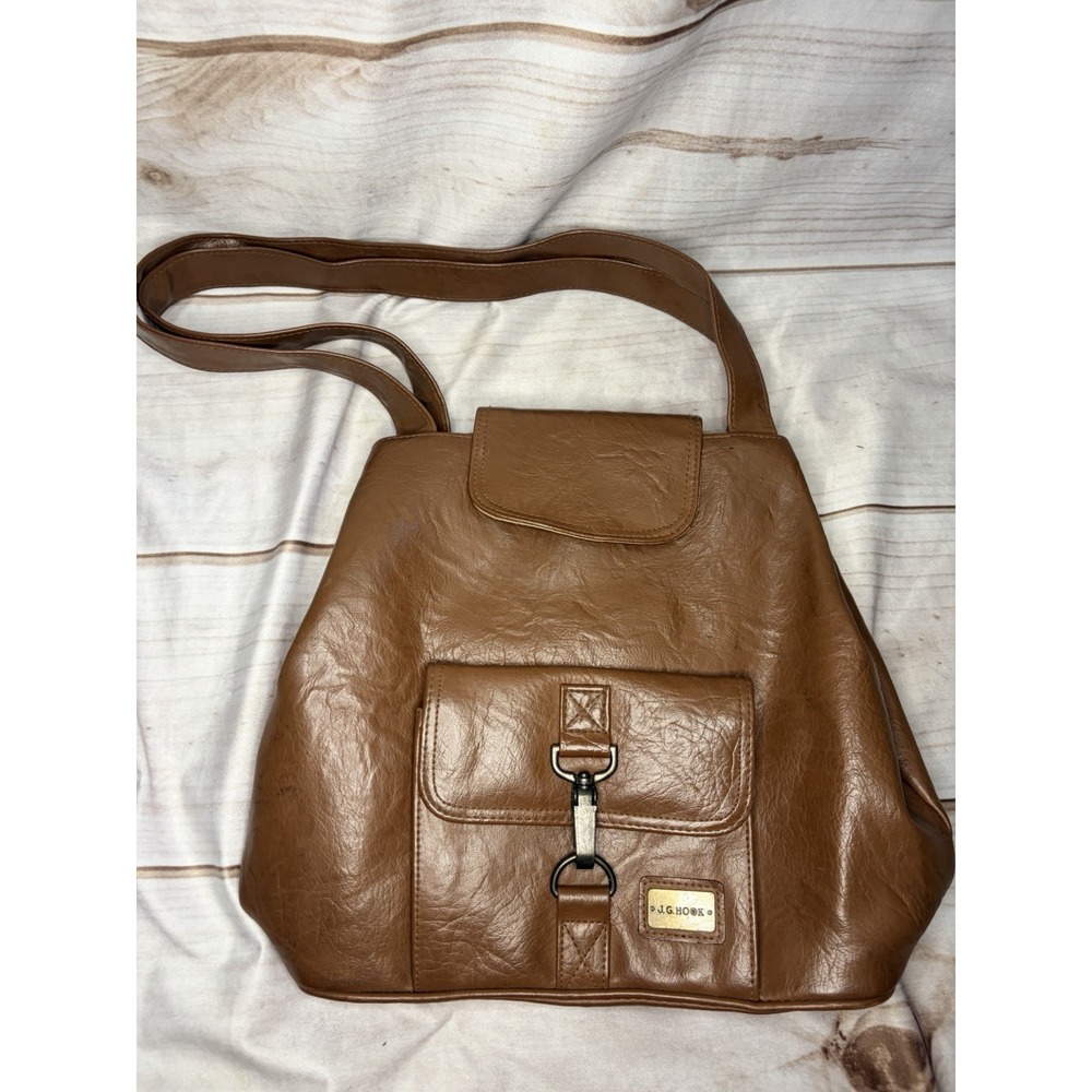 Vintage J.G. Hook Brown Shoulder Bag Multi Pocket Satchel Purse Cognac Tote‎